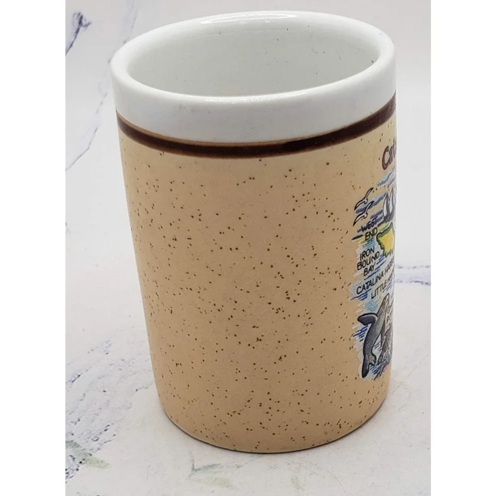 Catalina Island Souvenir Miniature Beige Vintage Ceramic Toothpick Holder